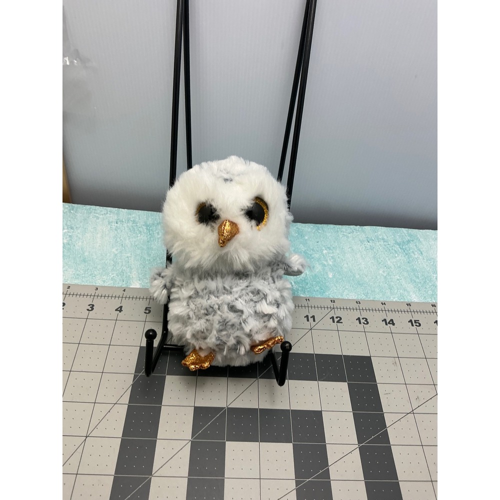 Ty Beanie Boos Owlette White Grey Owl Plush Gold Glitter Eyes 6 Inch Bird